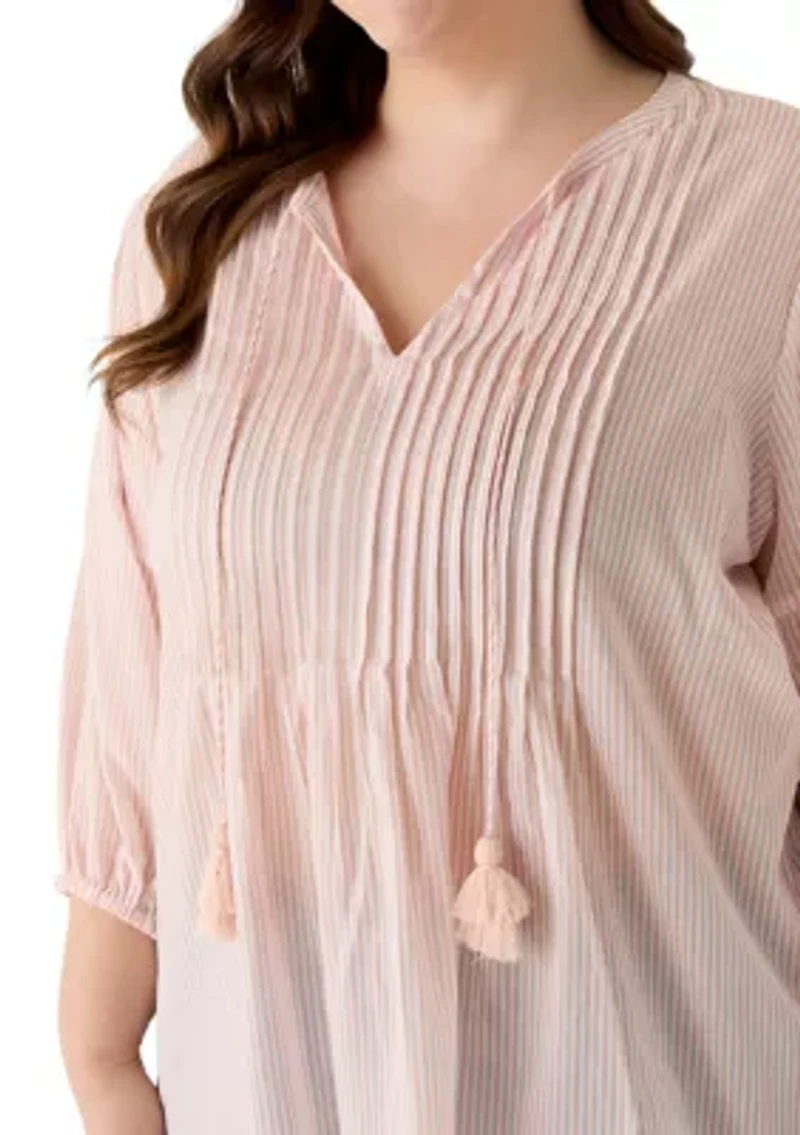 Plus Pintuck Peasant Woven Shirt