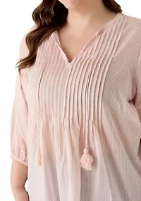 Plus Pintuck Peasant Woven Shirt