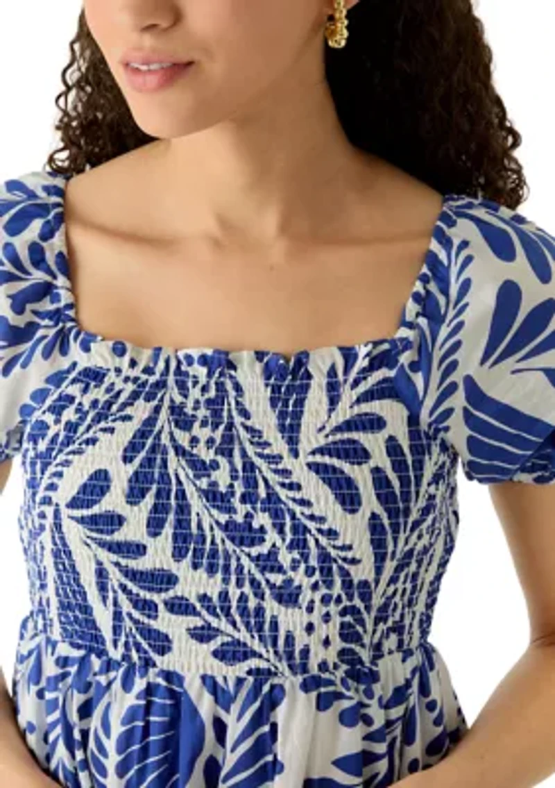 Petite Puff Sleeve Smocked Tiered Dress