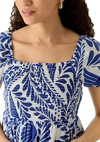 Petite Puff Sleeve Smocked Tiered Dress