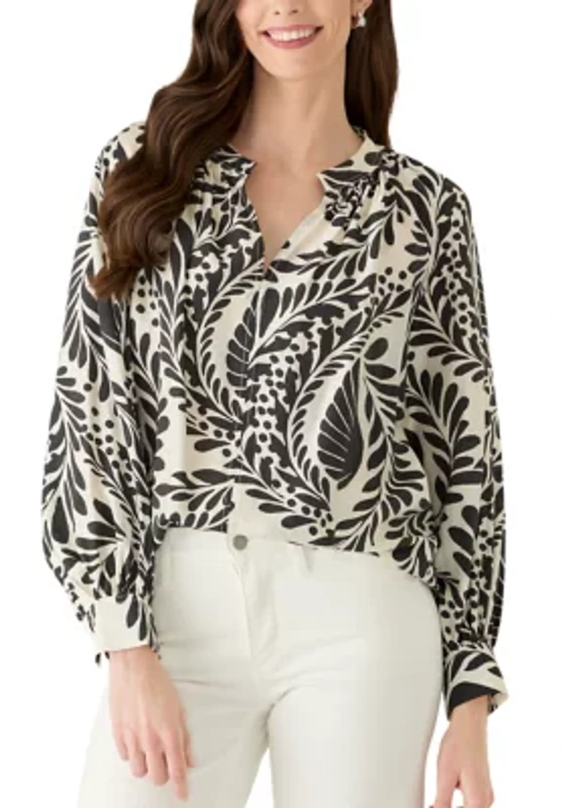 Women's Split Neck Long Sleeve Oversized Blouse