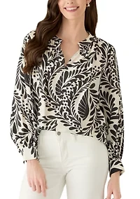 Women's Split Neck Long Sleeve Oversized Blouse