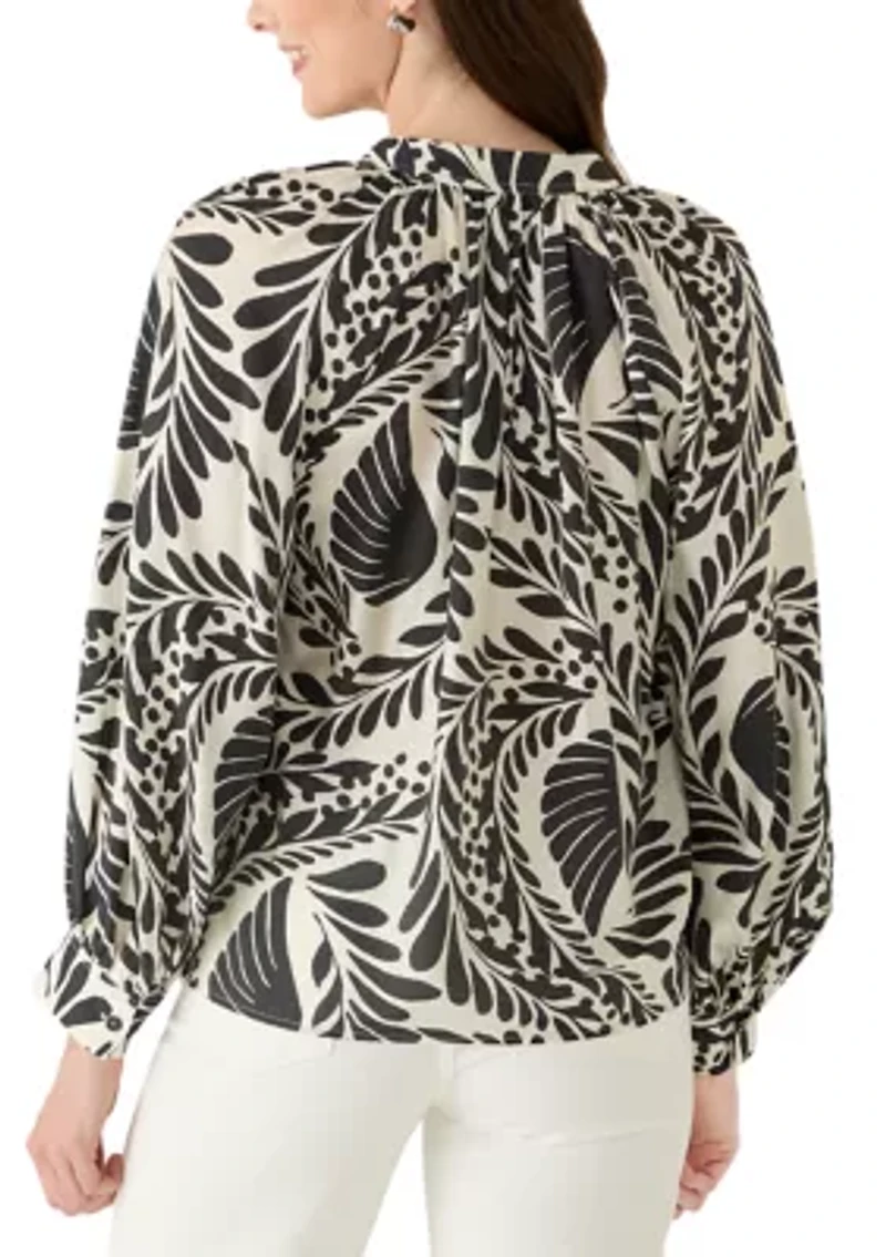 Women's Split Neck Long Sleeve Oversized Blouse