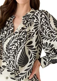 Women's Split Neck Long Sleeve Oversized Blouse