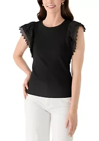 Women's Flutter Sleeve Mixed Media Knit Top