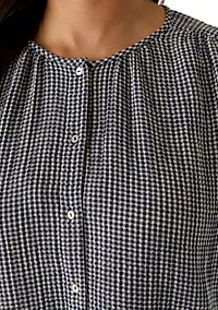 Plus Puff Sleeve Gingham Button Down Shirt