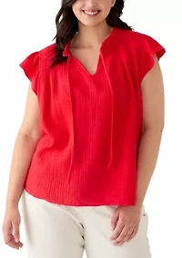 Plus Gauze Smocked Yoke Top