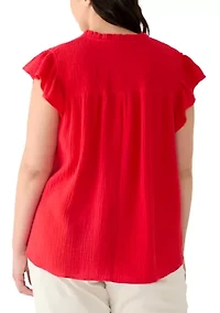 Plus Gauze Smocked Yoke Top