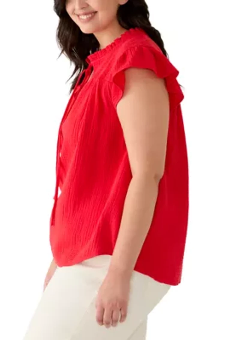 Plus Gauze Smocked Yoke Top