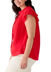 Plus Gauze Smocked Yoke Top