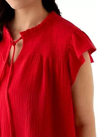 Plus Gauze Smocked Yoke Top