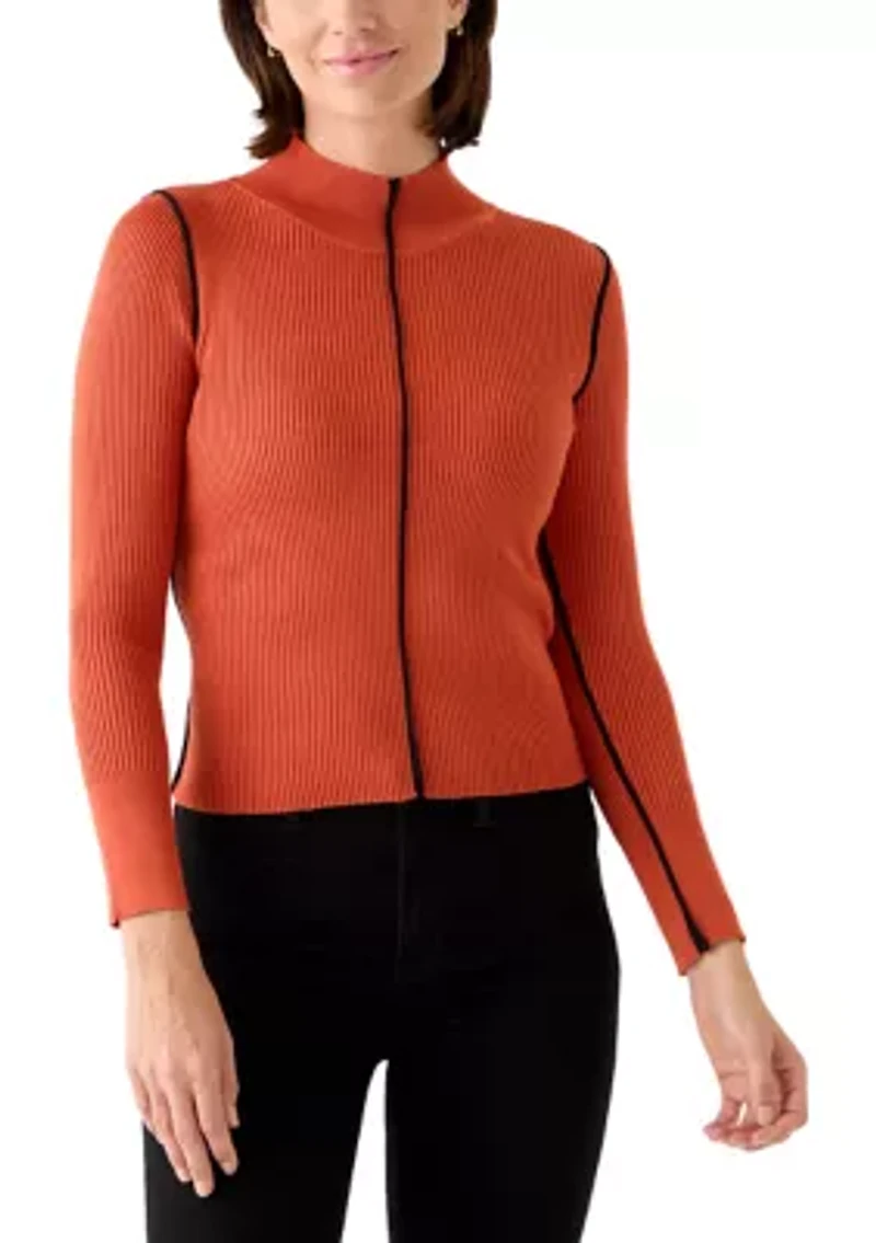 Women's Mock Neck Sweater with Contrast Piping