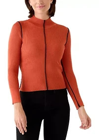 Women's Mock Neck Sweater with Contrast Piping