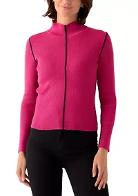 Women's Mock Neck Sweater with Contrast Piping