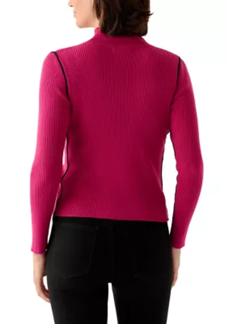 Women's Mock Neck Sweater with Contrast Piping