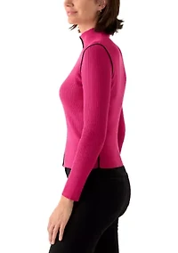 Women's Mock Neck Sweater with Contrast Piping