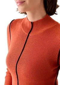 Women's Mock Neck Sweater with Contrast Piping