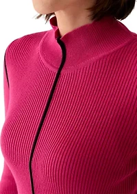 Women's Mock Neck Sweater with Contrast Piping
