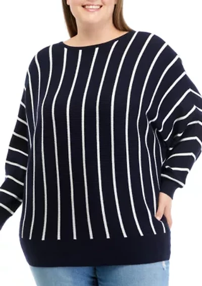 Plus Long Sleeve Boat Neck Dolman Sweater
