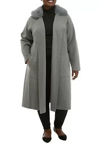 Plus Open Front Fur Collar Duster Cardigan