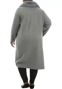 Plus Open Front Fur Collar Duster Cardigan