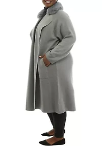 Plus Open Front Fur Collar Duster Cardigan