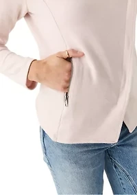 Petite Long Sleeve Open Front Moto Jacket with Zipper Pockets