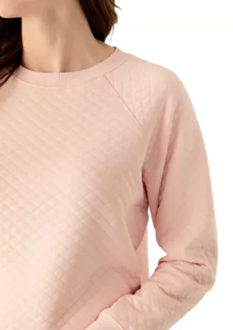 Women's Long Sleeve Quilted Crew Neck Sweatshirt