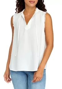 Petite Sleeveless Split Neck Top