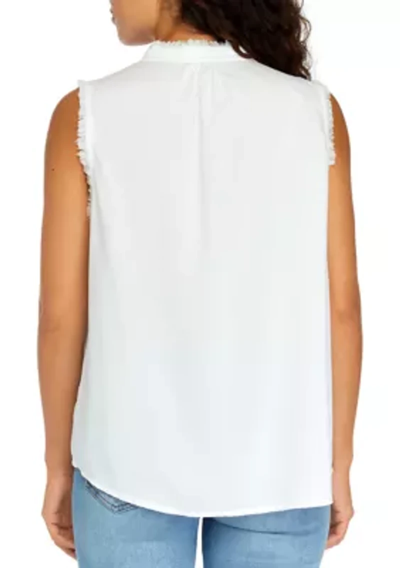 Petite Sleeveless Split Neck Top