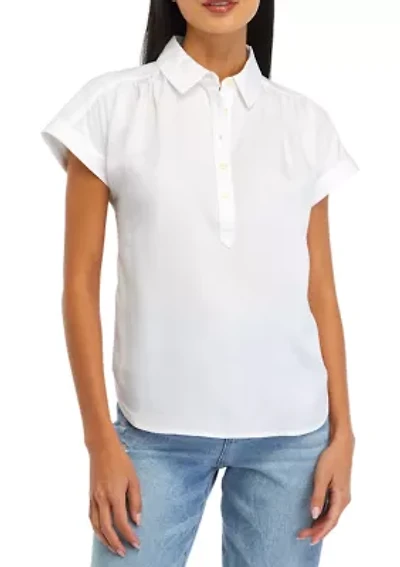 Petite Pullover Blouse with Buttons