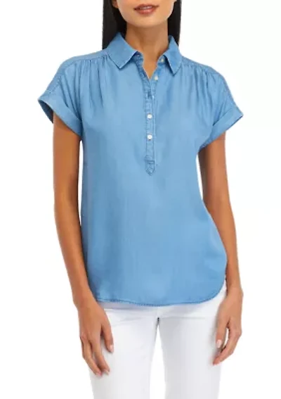 Petite Pullover Blouse with Buttons