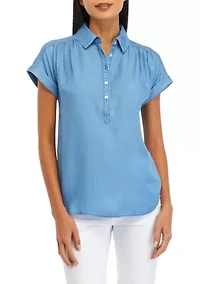 Petite Pullover Blouse with Buttons