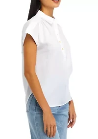 Petite Pullover Blouse with Buttons