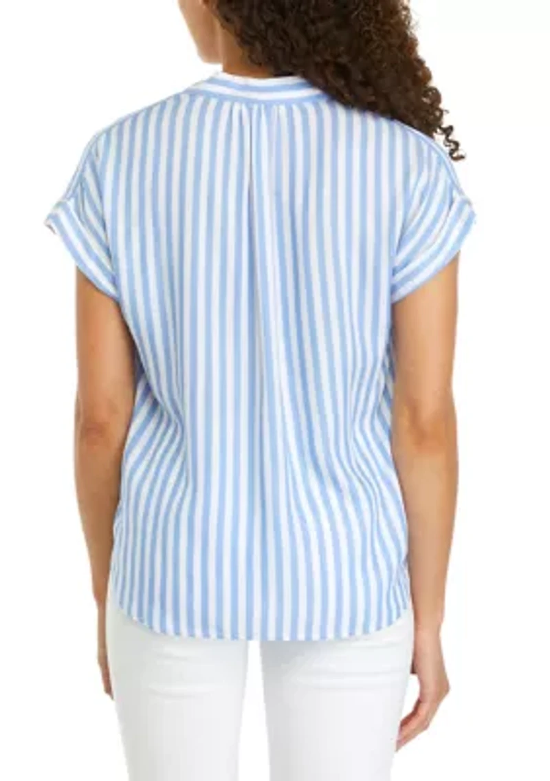 Petite Cap Sleeve V-Neck Blouse