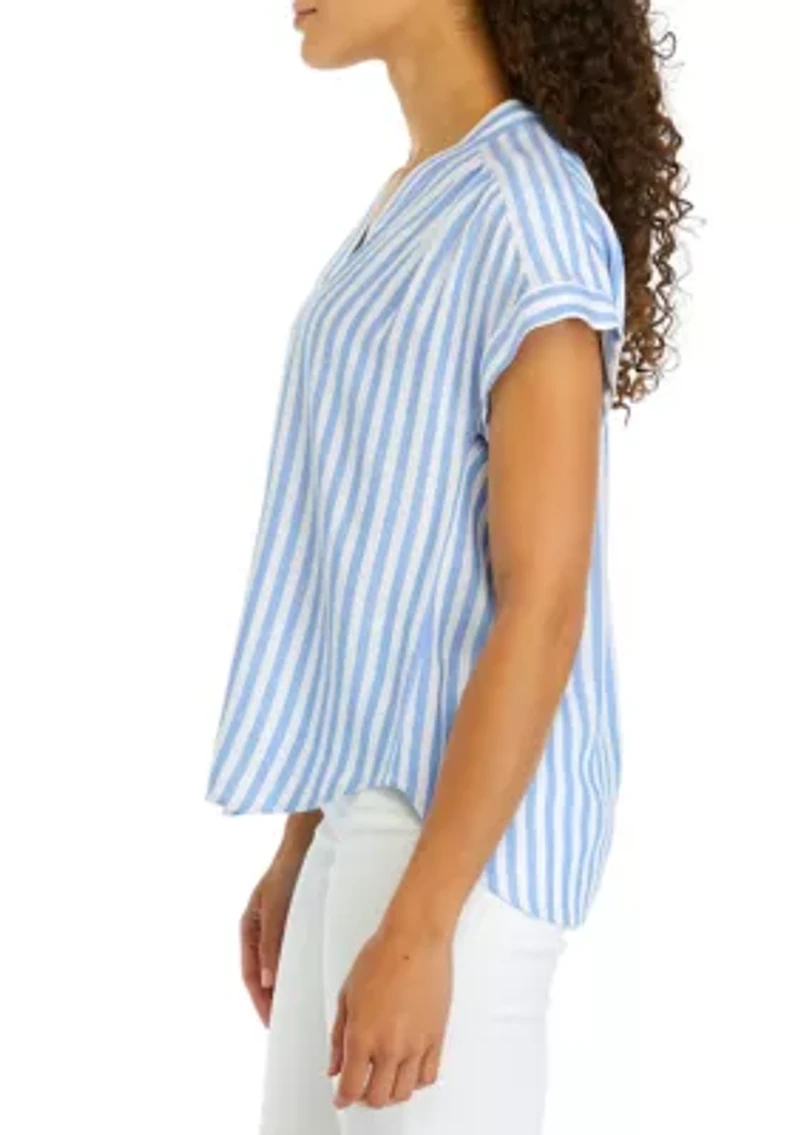 Petite Cap Sleeve V-Neck Blouse