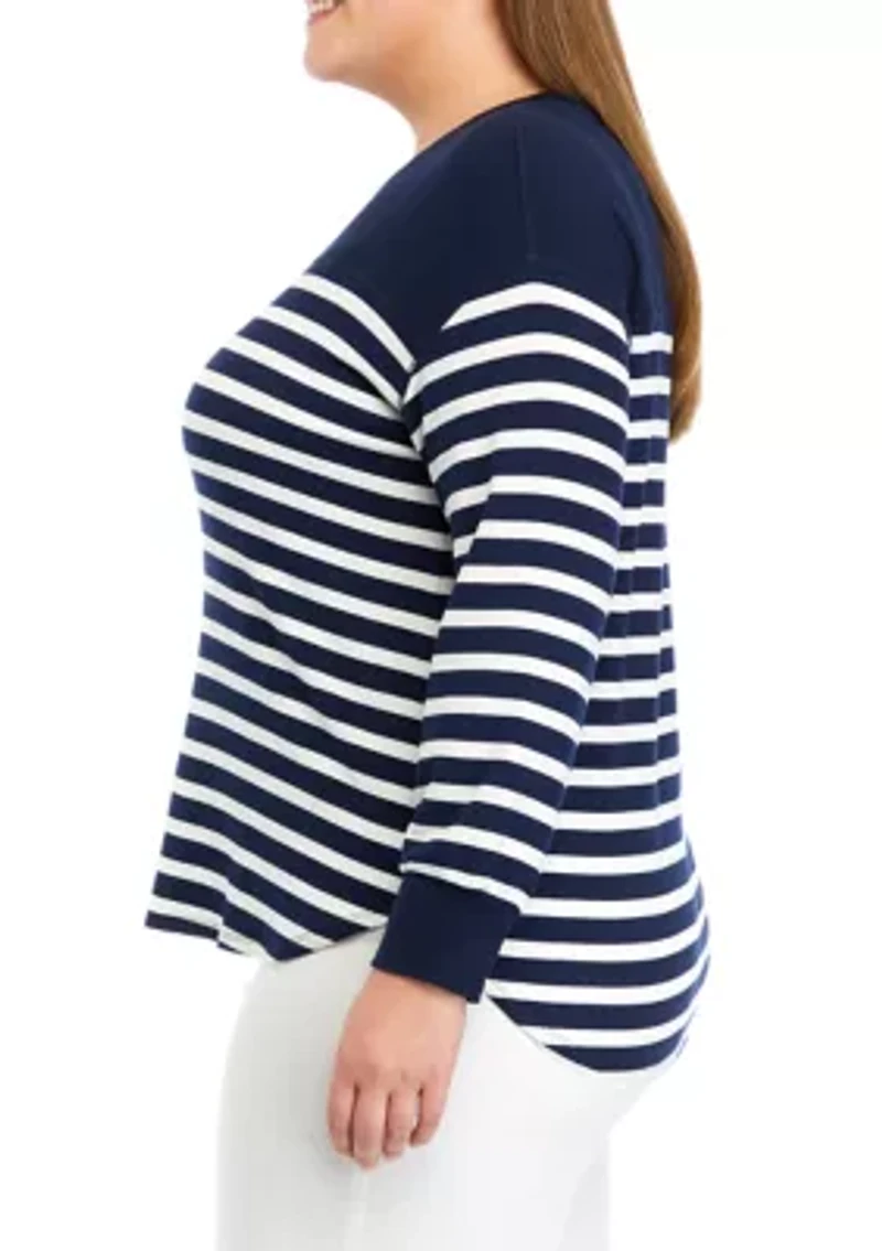 Plus Drop Shoulder High Low Hem Top