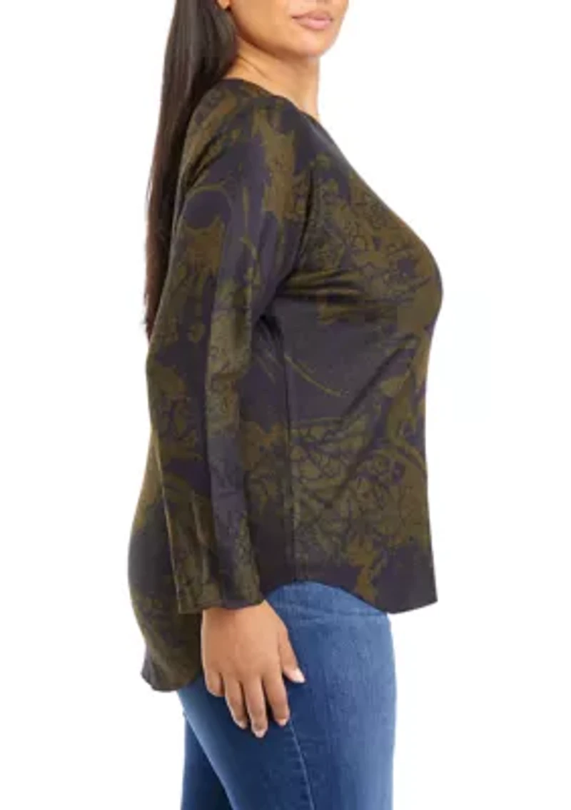 Plus Printed Top with Shirttail Hem
