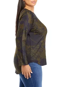 Plus Printed Top with Shirttail Hem