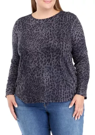 Plus Printed Top with Shirttail Hem