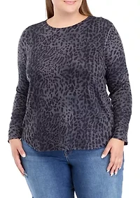 Plus Printed Top with Shirttail Hem