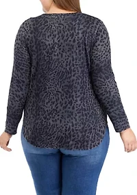 Plus Printed Top with Shirttail Hem