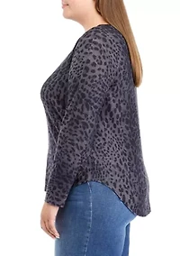 Plus Printed Top with Shirttail Hem