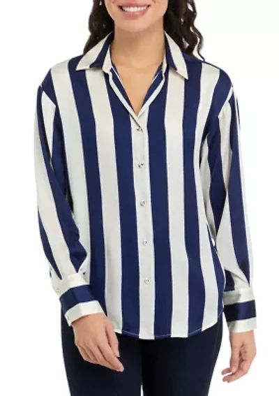 Petite Long Sleeve Collar Button Down Shirt