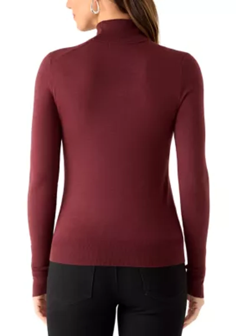 Women's Long Sleeve Turtleneck Button Cuff Sweater