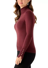 Women's Long Sleeve Turtleneck Button Cuff Sweater