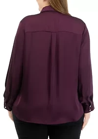 Plus Long Sleeve Satin Button Down Shirt