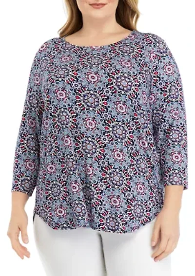 Plus 3/4 Sleeve Pleat Back Knit Top