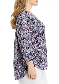 Plus 3/4 Sleeve Pleat Back Knit Top