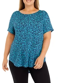Plus Short Sleeve Crew Round Neck High Low Shirt